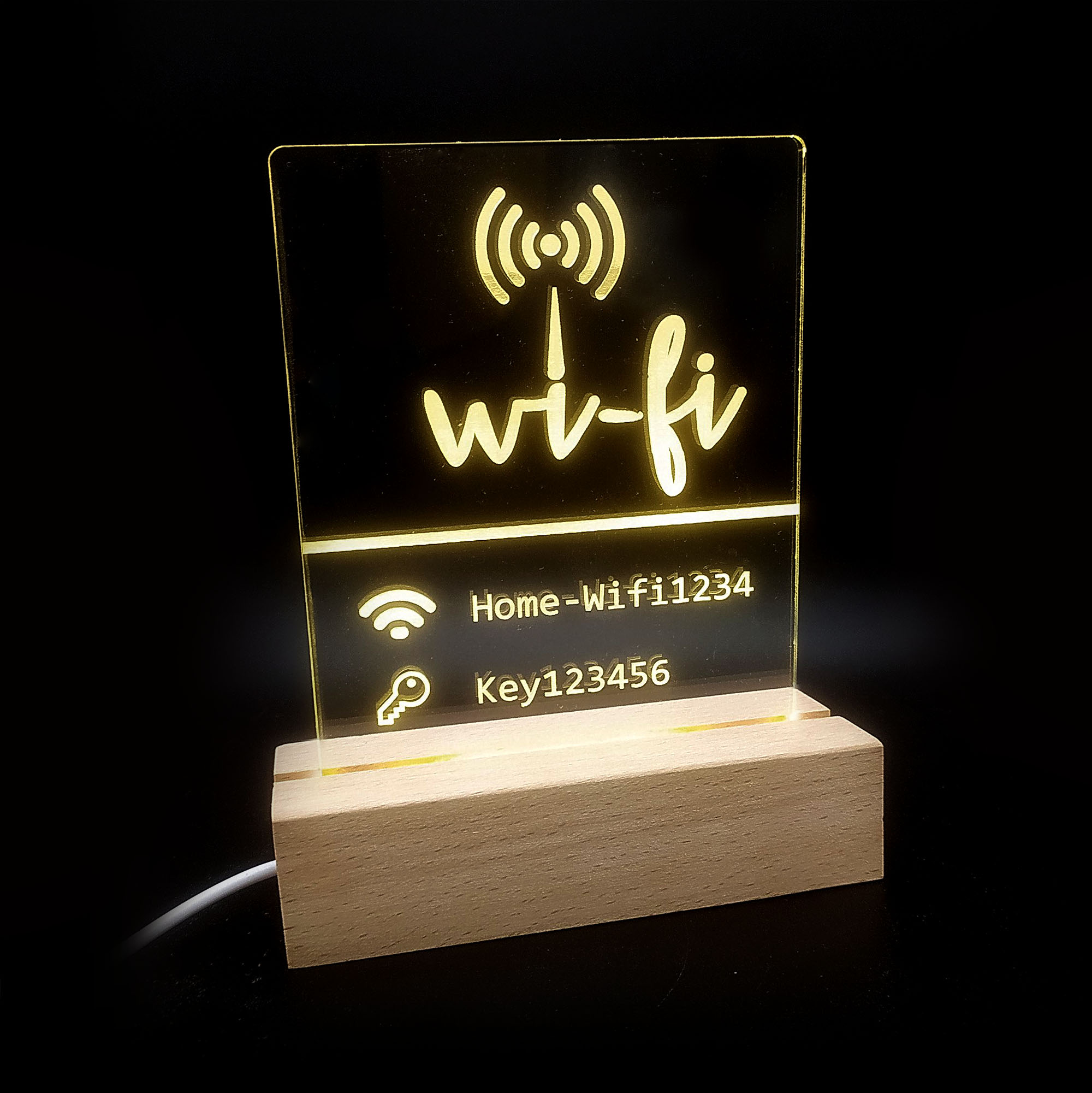 Plexiglas LED Aufsteller mit Text nach Wunsch - z.B. Wifi Motiv - personalisiert